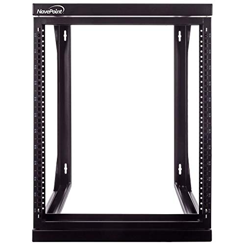 NavePoint 12U Wall Mount IT Open Frame 19 Inch Rack with Swing Out Hinged Gate Black