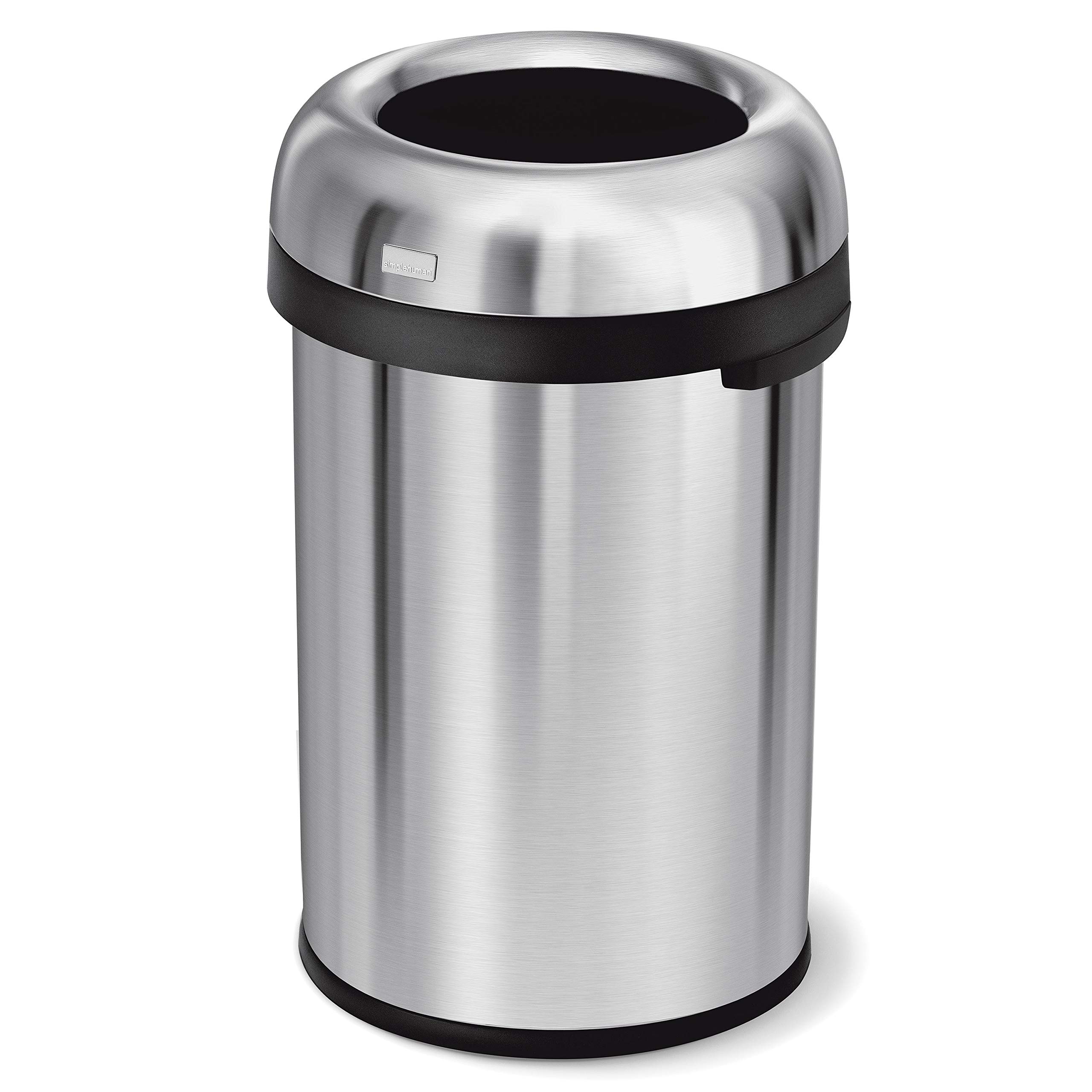 Book Cover simplehuman 115 Liter / 30 Gallon Bullet Open Top Trash Can Commercial Grade Heavy Gauge, Brushed Stainless Steel Brushed 115 Liter Round Trash can