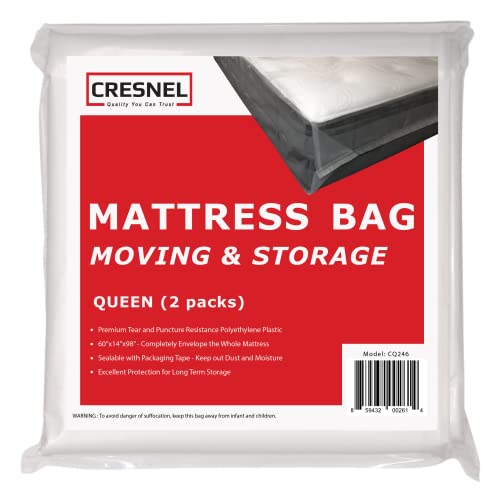 Mattress Bag for Moving & Long-term Strorage - QUEEN size - Enhanced mattress protection with Super Thick Tear & Puncture Resistance Polyethylene (Value Pack of 2pcs)