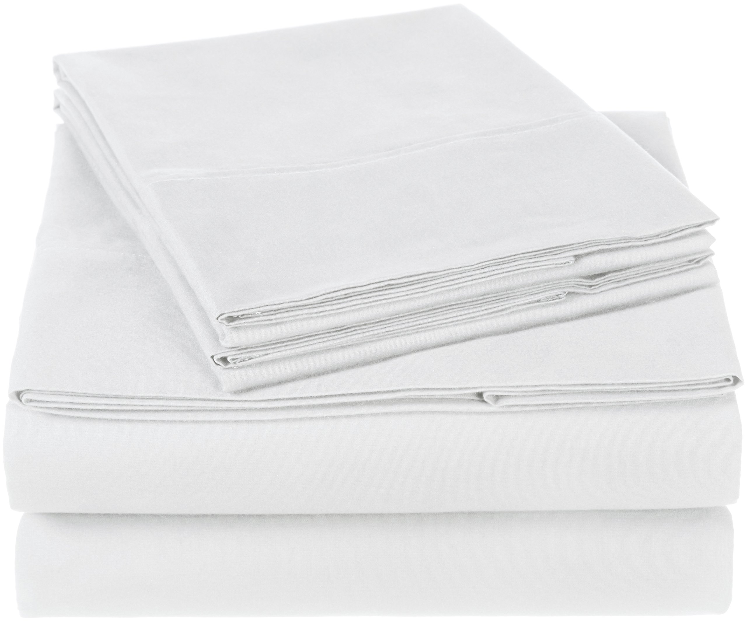 Book Cover Amazon Brand – Pinzon 300 Thread Count Organic Cotton Bed Sheet Set - Queen, White White Queen