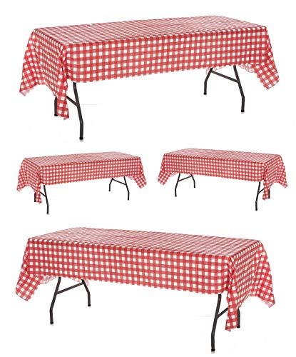 Pack of 4 Plastic Red and White Checkered Tablecloths - 4 Pack - Picnic Table Covers