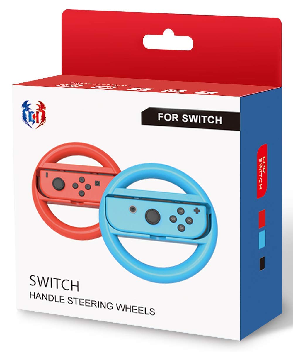Book Cover Switch Steering Wheel Compatible with Mario Kart 8 Deluxe and Booster Course Pass (DLC), GH Racing Wheel Accessories Compatible with Nintendo Switch/Switch OLED Joy Con Controller (Red and Blue)