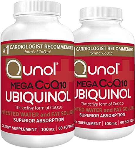 Book Cover Qunol Mega Ubiquinol Coq10 100mg, Superior Absorption, Patented Water and Fat Soluble Natural Supplement Form of Coenzyme Q10, Antioxidant for Heart Health, 60 Softgels, Pack of 2