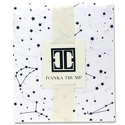 Ivanka Trump Stargazer Collection: Nursery Bedding Baby Crib Bedding Fitted Sheet 100% Cotton 200 Thread Count - White and Blue Galaxy Stars