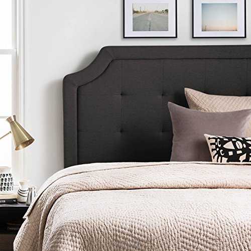 Book Cover LUCID Bordered Upholstered Headboard with Square Tufting and Scalloped Edges Twin/Twin XL Charcoal