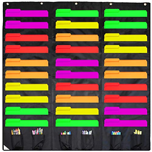 30 Pocket Storage Pocket Chart Hanging Wall File Organizer. Best Pocket Chart for School, Classroom, Home, or Office Mailbox Organizer. Easy Wall Pocket Chart Organizer and Paper Organizer (Black)