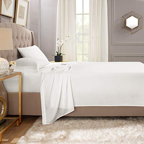 Empyrean Bedding Premium King Flat Sheet, 110 GSM Double Brushed Microfiber Flat Bed Sheet, Flat Sheet Only, Shrink & Fade Resistant Top Sheet, White