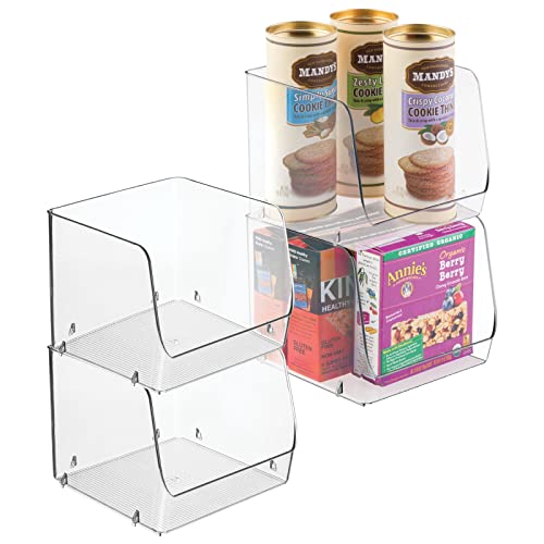 mDesign Stackable Plastic Storage Boxes - Pack of 4 - Kitchen Storage and Organiser Bins Made from Durable Plastic - Ideal Storage Containers for Food and Utensils - Clear