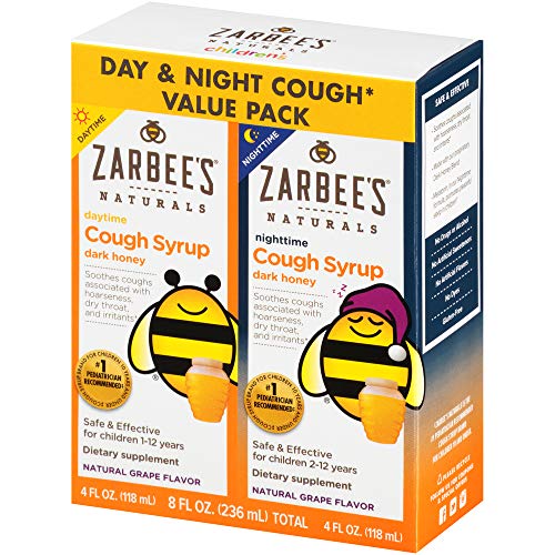 Book Cover Zarbee's Naturals Children's Cough Syrup* with Dark Honey Daytime & Nighttime, Grape, 4 Ounces (Pack of 2)