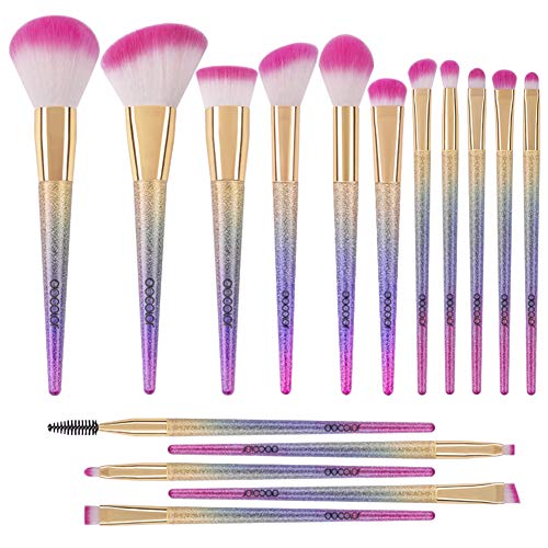 Docolor Makeup Brushes Set 16Pcs Professional Makeup Brushes Fantasy Glitter Design Premium Synthetic Face Highlight Contour Eye Brush Blending Brushes Kit