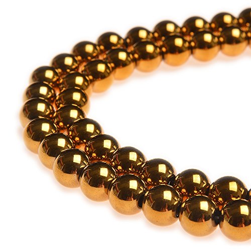 PLTbeads 8mm Hematite Gold Plated Gemstone Round Loose Beads Approxi 15.5 inch 48pcs 1 Strand per Bag for Jewelry Making Findings Accessories