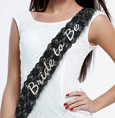 Bachelorettesy Bride to Be Sash - Black Lace Bachelorette Party Sash, Bridal Shower Gift