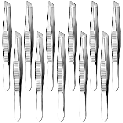 HUELE 12Pcs/pack Stainless Steel Slanted Eyebrow Tweezers Metal Eyebrow Tweezers Trimmers