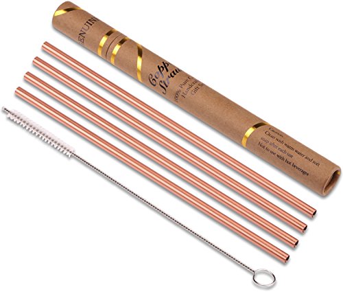 ZERRO Copper Straws Food Safe Solid Copper Mule Drinking Straws( Set of 4) Straight 8.5inch Cleaning Brush Included