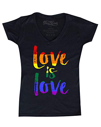 shop4ever Love is Love Women's V-Neck T-Shirt Gay Pride Shirts Slim FIT