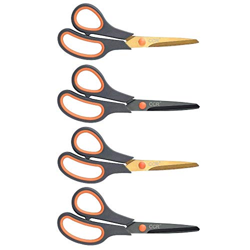 Book Cover CCR Scissors 8 Inch Soft Comfort-Grip Handles Sharp Titanium Coating Blades, 4-Pack