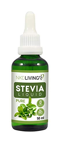 NKD Living Pure Stevia Liquid Drops 50ml - Pure Stevia, Unflavoured - with Glass Dropper (Other Flavors Also Available: Vanilla, Caramel, Chocolate)