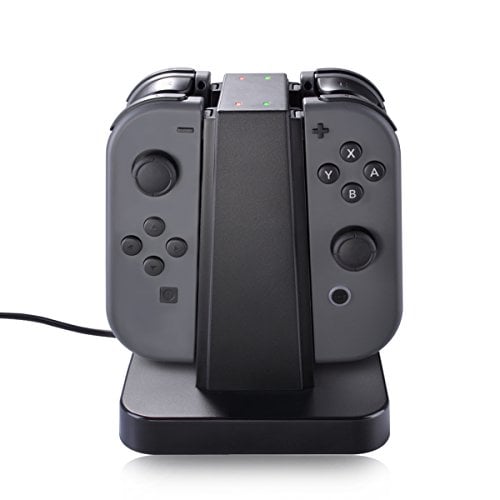 Book Cover Nintendo Switch Joy Con Charger Dock, Sunix 4 in 1 Charging Stand with LED indication for Nintendo Switch Joy Con
