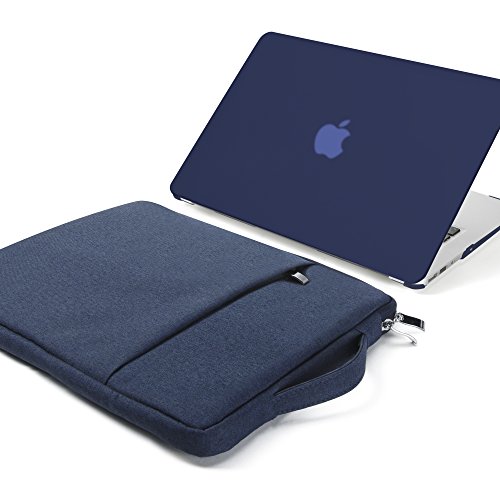 Book Cover GMYLE 2 in 1 Bundle Soft-Touch Frosted Hard Case for Macbook Air 13 inch (Model: A1369/ A1466) and 13-13.3 inch Water Repellent Laptop Sleeve with Handle and Pocket - Navy Blue