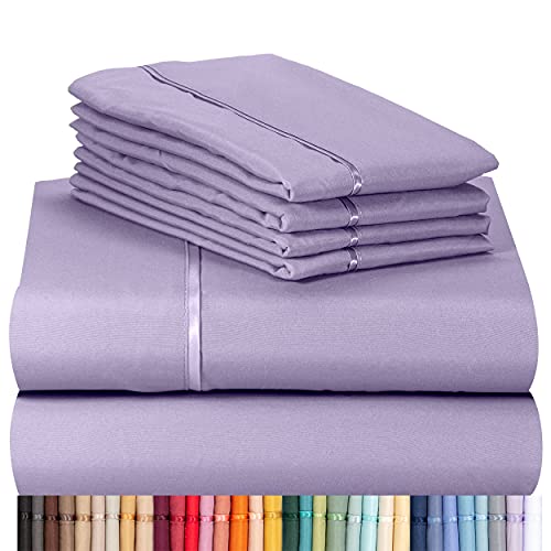LuxClub 6 PC Sheet Set Bamboo Sheets Deep Pockets 18" Eco Friendly Wrinkle Free Sheets Machine Washable Hotel Bedding Silky Soft - Lavender Queen