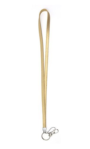 WigsPedia Deluxe Durable PU Leather Necklace Lanyard for ID Badge Holder, Key fob Cell Phone, Key, USB, Camera (Gold)