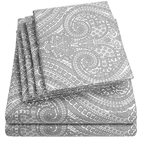 Sweet Home Collection 6 Piece Bed Sheets 1500 Thread Count Fine Microfiber Deep Pocket Set-Extra Pillow Cases, Value, California King, Paisley Gray