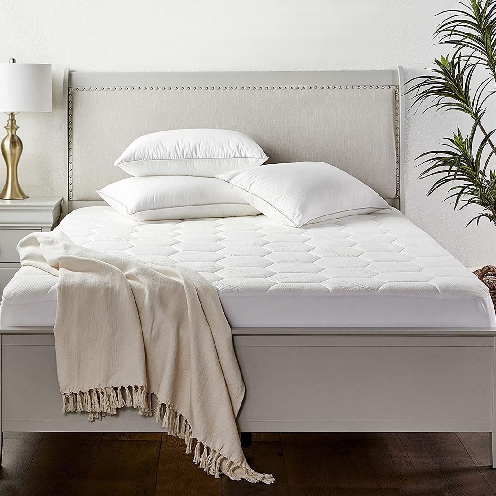 Zen Bamboo Mattress Pad Cover - Cooling Bed Topper & Waterproof Protector w/Deep Pockets, California King Size, White
