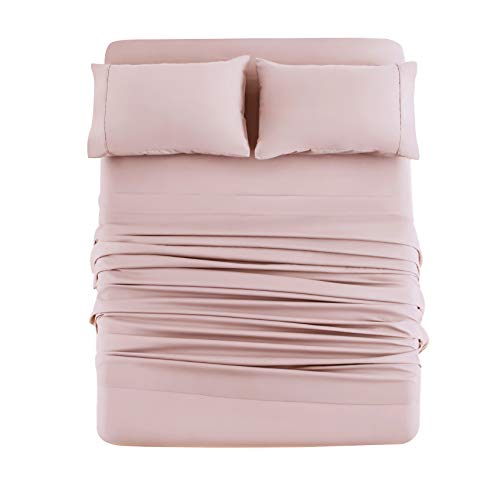 Book Cover Mohap Bed Sheet Set 4 Piece Bedding Sheets & Pillowcases Set Brushed Microfiber Soft Bedding Fade Resistant Easy Care Queen Pink