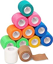 Self Adhesive Bandage Wrap - 2 inch by 5 yards Self Adhering Non Woven Cohesive Bandage Rolls (12 Pack) - Stretch Wrap - Multi Colored Neon Athletic Tape for Wrist - Medical Tape Waterproof - Vet Wrap 2 Inch 12 pack