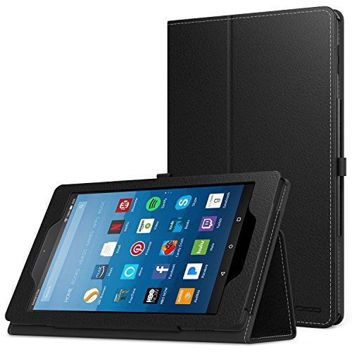 Book Cover MoKo Case for All-New Amazon Fire HD 8 Tablet (7th/8th Generation, 2017/2018 Release) - Slim Folding Stand Cover for Fire HD 8, Black (with Auto Wake/Sleep)