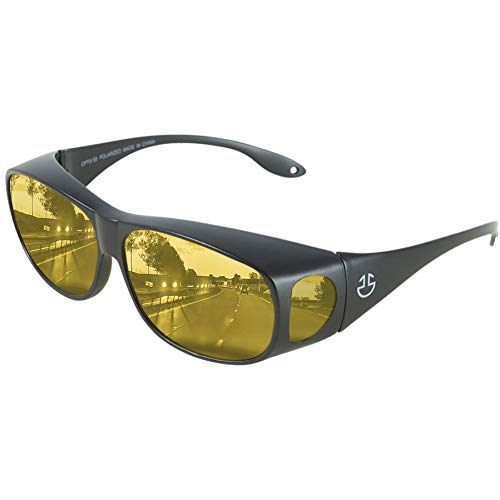 Book Cover Fit Over HD Day / Night Driving Glasses Wraparound Sunglasses for Men, Women - Anti Glare Polarized Wraparounds (Night Vision Black)