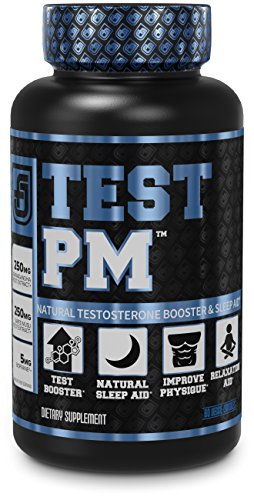 TEST PM Testosterone Booster & Sleep Aid Supplement for Men | Promote Recovery, Muscle Growth, Rest, Fat Loss | Night Time Muscle Builder with Ashwagandha, L-Theanine, & More | 60 Natural Veggie Pills