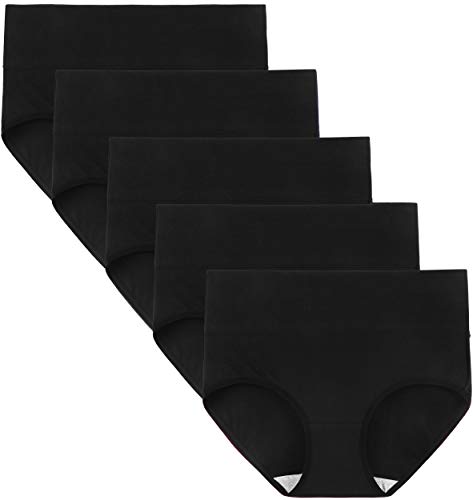 INNERSY Womens High Waisted Underwear Cotton Panties Regular & Plus Size 5-Pack