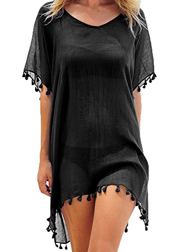 Adreamly Women's Chiffon Tassel Kaftan Swimsuit Beach Cover Up
