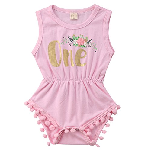 New Baby Girls 1st Birthday Outfits Summer Sleeveless Floral Wild One Bodysuit Ruffle Romper