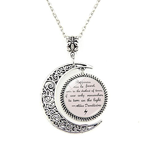 Book Cover Moon Pendant Inspirational Pendants Necklace Albus Dumbledore Quote Jewelry Gift for Friends