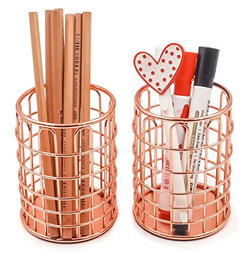 Superbpag Wire Metal Desktop Pencil Holder, Set of 2, Rose Gold