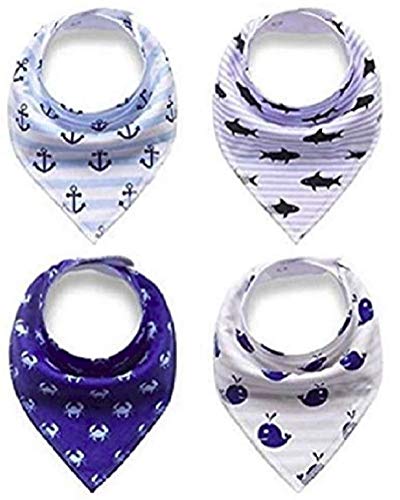 Unisex Baby Bandana Drool Bibs - 4 Pack Baby Bib Gift Set - Nautical Drooling & Teething Babies - 100% Organic Cotton Soft & Absorbent - Pet Bandanas for Boys & Girls - by Jolly Jon