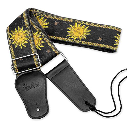 BestSounds Guitar Strap, 2.16"(5.5cm) Adjustable Apollo Cotton Woven Braided Electric Guitar Strap with tie,Genuine Leather Ends Bass Strap-Metal Buckle