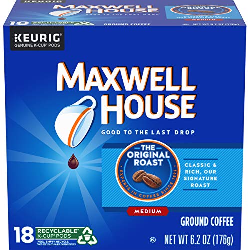 Book Cover Maxwell House Original Roast Ground Coffee K Cups, Caffeinated, 18 ct - 6.2 oz Box (Pack of 4)
