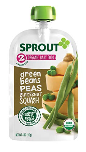Book Cover Sprout Organic Stage 2 Baby Food Pouches, Green Beans Peas Butternut Squash, 4 Ounce (Pack of 10)