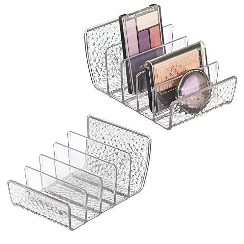 mDesign Plastic Divided Makeup Organizer for Bathroom Countertop, Vanity, Cabinet - Cosmetic Storage for Eyeshadow Palettes, Contour Kits, Blush, Face Powder - Textured, 5 Sections, 2 Pack - Clear