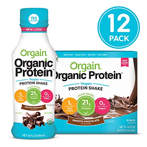 Book Cover Orgain Organic 21g Vegan Plant Based Protein Shake, Smooth Chocolate - Meal Replacement, Ready to Drink, Non Dairy, Gluten Free, Lactose Free, Soy Free, Kosher, Non-GMO, 14 Ounce, 12 Count