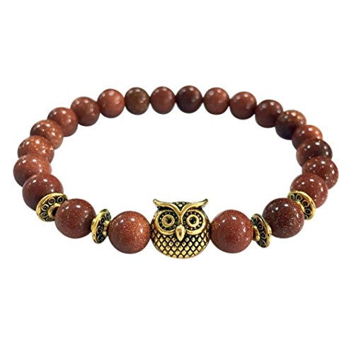 KESEE Volcanic Bracelet Owl Bracelet Gold Bracelet Lava Stone Bead Bracelets (Coffee)