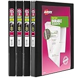 Avery Durable View 3 Ring Binders, 0.5" Slant Rings, 135-Sheet Capacity, 0.7 Inch Wide Spine, Great for Home, School Supplies, Office, or Organization Needs, Black Binders (4-Pack of 05736)