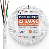 22 Gauge Wire (22 AWG) - 4 Conductor Stranded Copper Shielded Cable - UL Listed 22/4 Home Electrical Wire - Low Voltage Up to 300V - CL3P Low Smoke Plenum Jacket - USA Made (100ft - White)