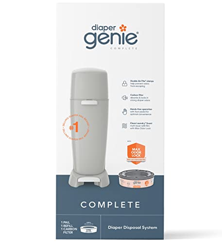 Book Cover Diaper Genie Complete Pail with Built-In Odor Controlling Antimicrobial, Includes Pail and 1 Refill, Gray Pail, 2 Piece Set (Pack of 1)