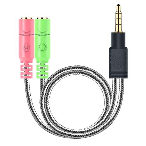 MillSO Headphone Mic Splitter, 3.5mm Headset Adapter (Microphone + Audio) 2 TRS Female to TRRS Male CTIA Stereo Jack Y Cable Compatible for Dual-Plug Gaming Headset to Xbox, PS4, Phone, Laptop, PC