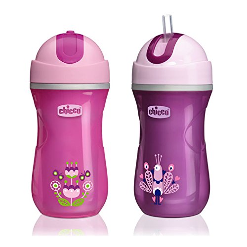 Book Cover Chicco Insulated Flip-Top Straw Sippy Cup 9oz 12m+ (2pk) - Pink/Purple