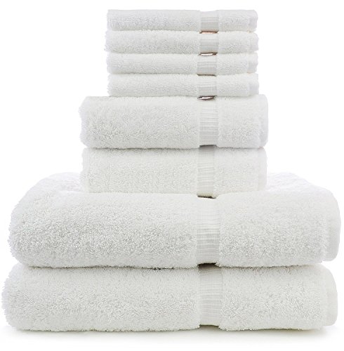 Book Cover 8 Piece Turkish Luxury Turkish Cotton Towel Set - Eco Friendly, 2 Bath Towels, 2 Hand Towels, 4 Wash Clothes by Turkuoise Turkish Towel (White)